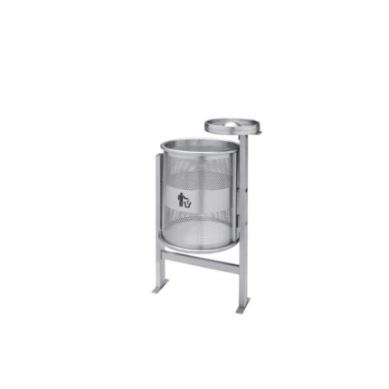 Papeleira de jardim com cinzeiro em chapa perfurada totalmente em aço inox escovado