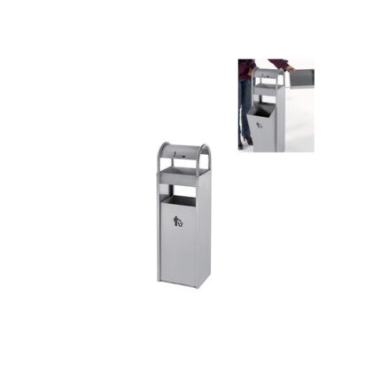 Papeleira rectangular com cinzeiro totalmente em inox escovado