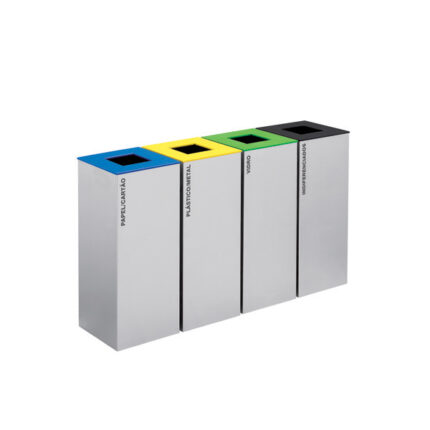 Ecoponto em bloco com 4 contentores de reciclagem selectiva com tampa, construído em chapa aço com pintura epoxy a qualquer cor