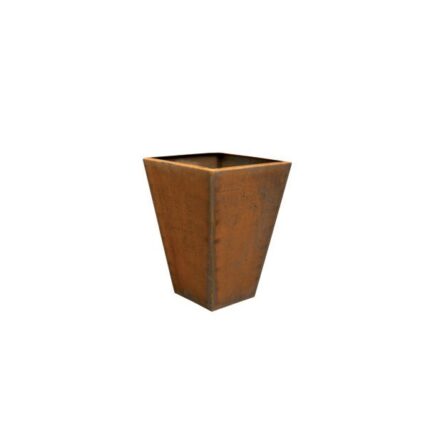 Floreira quadrada em formato cónico totalmente em chapa de aço corten *