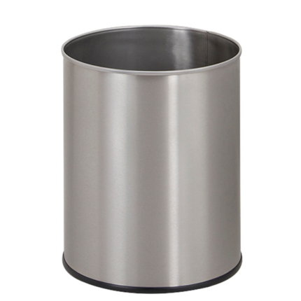 Papeleira redonda com aba superior, totalmente em aço inox (escovado ou brilhante)