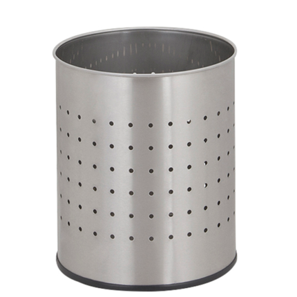 Papeleira redonda com aba superior em chapa perfurada de aço inox (escovado ou brilhante)