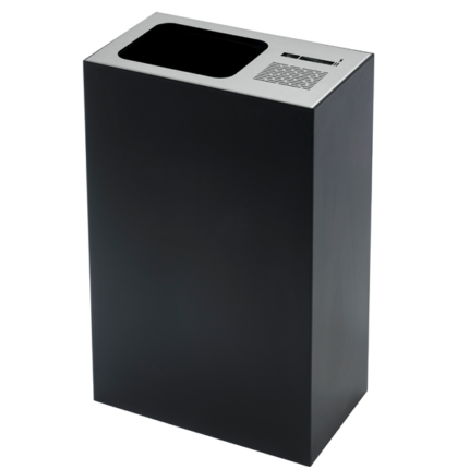 Cinzeiro papeleiro retangular em chapa de aço com pintura epoxy e tampa em aço inox