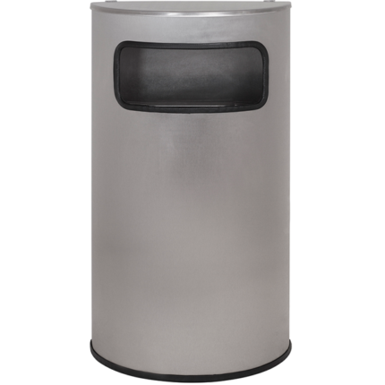 Papeleira semi circular, totalmente em inox escovado com tampa