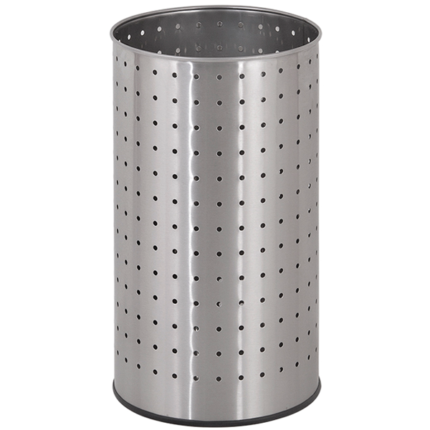 Papeleira alta redonda com aba superior em chapa perfurada em aço inox (escovado ou brilhante)
