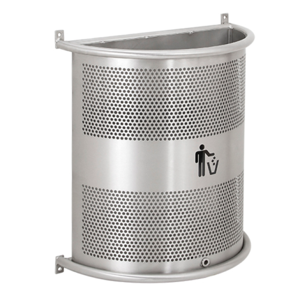 Papeleira mural semi-circular em chapa perfurada totalmente em inox escovado