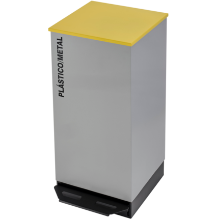 Contentor individual de reciclagem seletiva com tampa e pedal, construído em chapa de aço com pintura epoxy a qualquer cor
