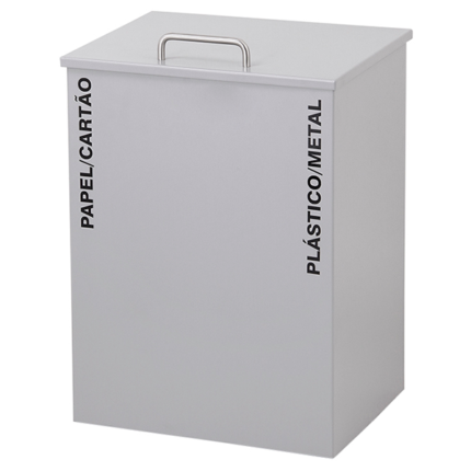 Ecoponto com tampa em chapa de aço com pintura epoxy a qualquer cor, com 2 recipientes interiores de plástico