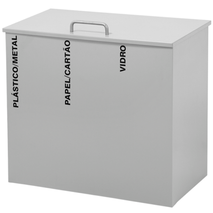 Ecoponto com tampa em chapa de aço com pintura epoxy a qualquer cor com 3 recipientes interiores de plástico